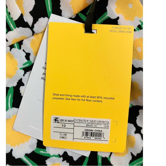 New Diane Von Furstenberg Yellow Black Poppy Shift Mini Dress Size 10 - Picture 3 of 4